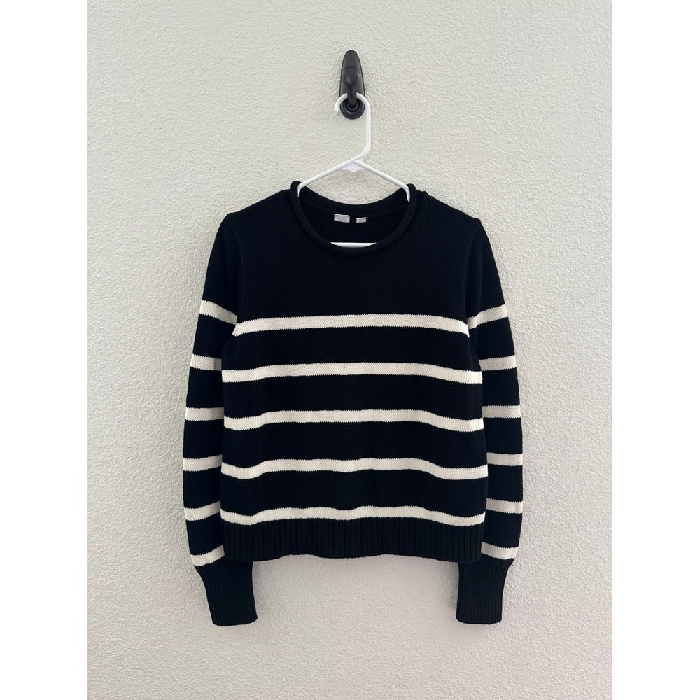 Gap Striped Crewneck Sweater Womens Medium Black White Long Sleeve Ribbed Knit
